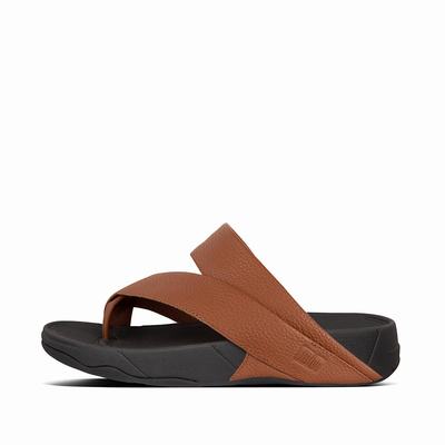 Fitflop Men's SLING Leather Toe-Post Sandals - Dark Brown, BN6175203